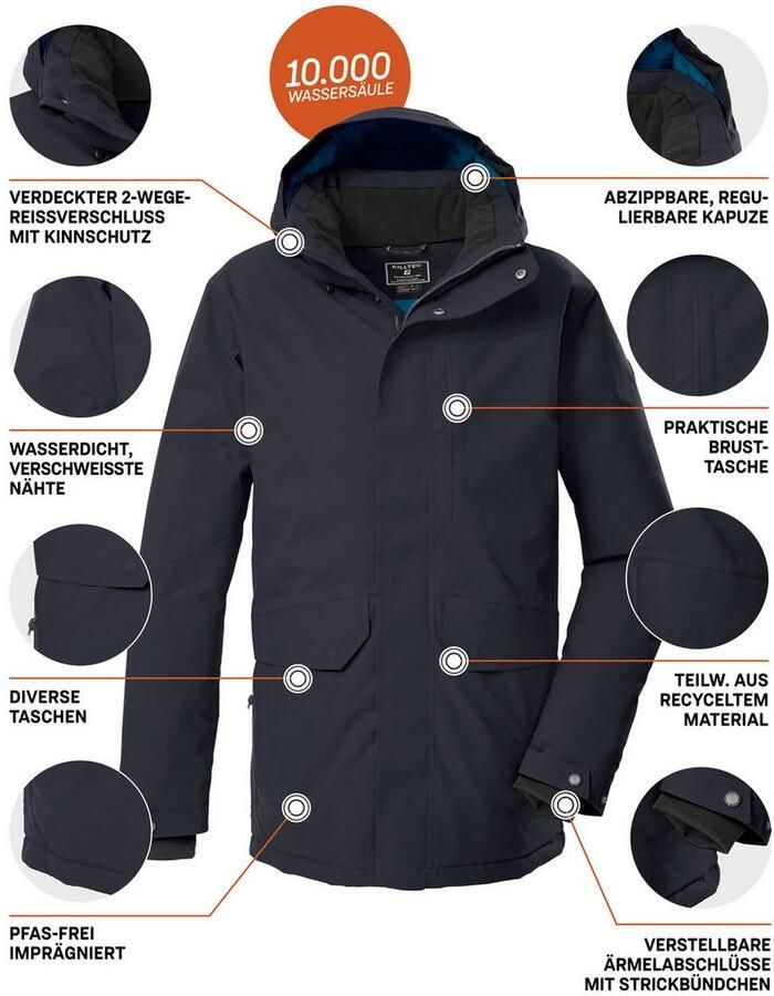 Killtec Parka KOW 85 MN PRK Water- en winddicht ade d afneembare capuchon PFAs-vrij