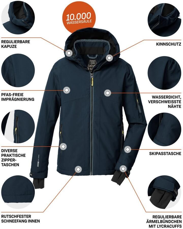 Killtec Ski-jack KSW 202 BYS SKI JCKT Waterdichte kinder ski jas met verstelbare capuchon en sneeuwvanger