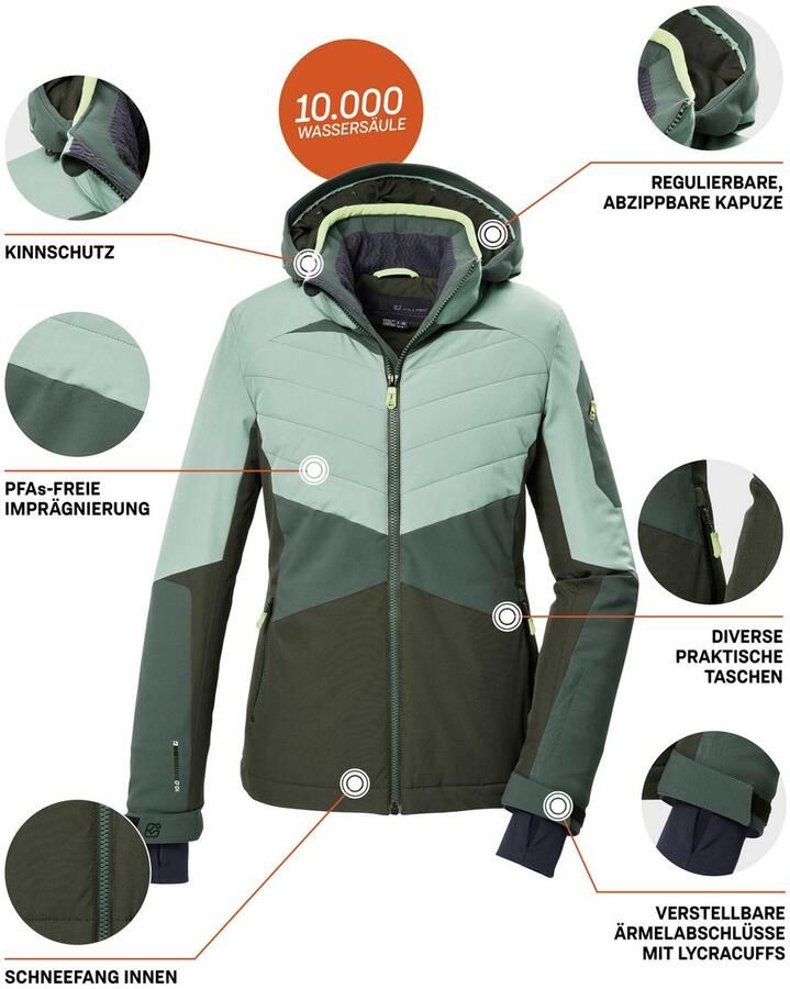 Killtec Ski-jack KSW 34 WMN SKI JCKT Ademende winddichte damesjas met 10.000 mm waterkolom