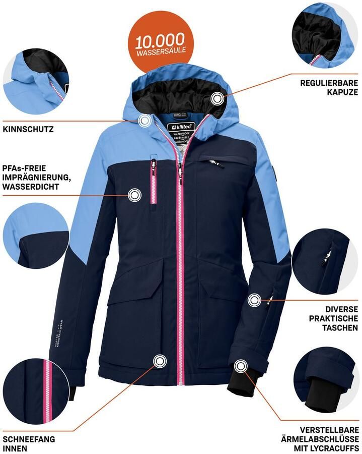 Killtec Ski-jack KSW 340 GRLS SKI JCKT Waterdichte meisjesjas met capuchon sneeuwvanger en opbergruimte