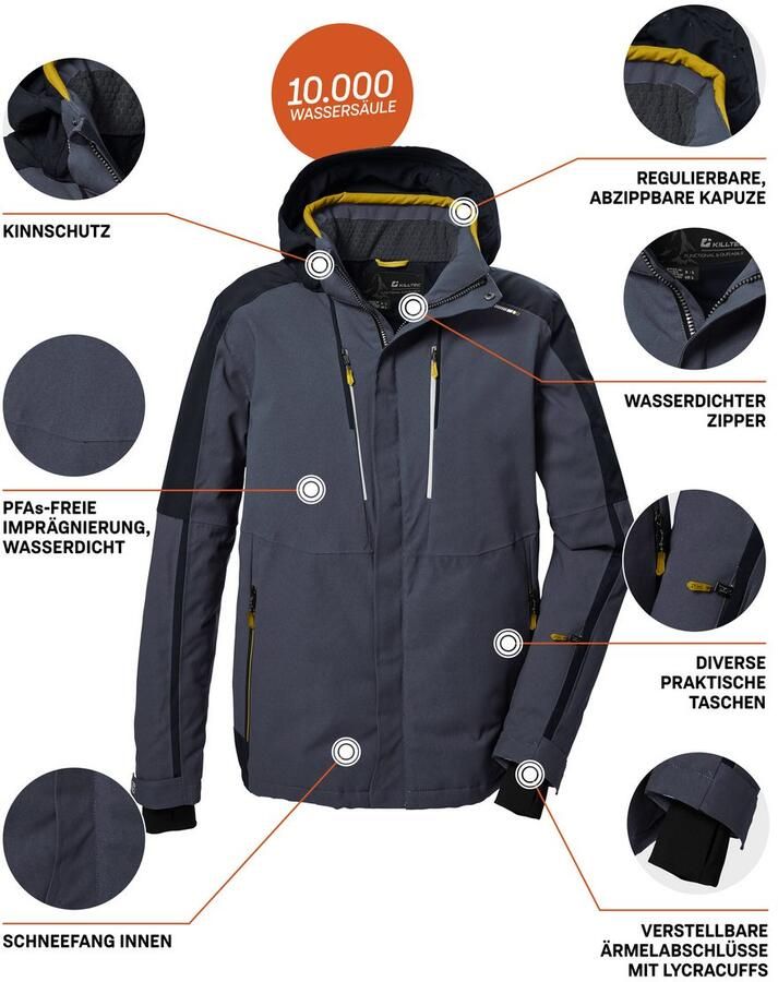 Killtec Ski-jack KSW 69 MN SKI JCKT Ademende waterdichte skijas met afneembare capuchon