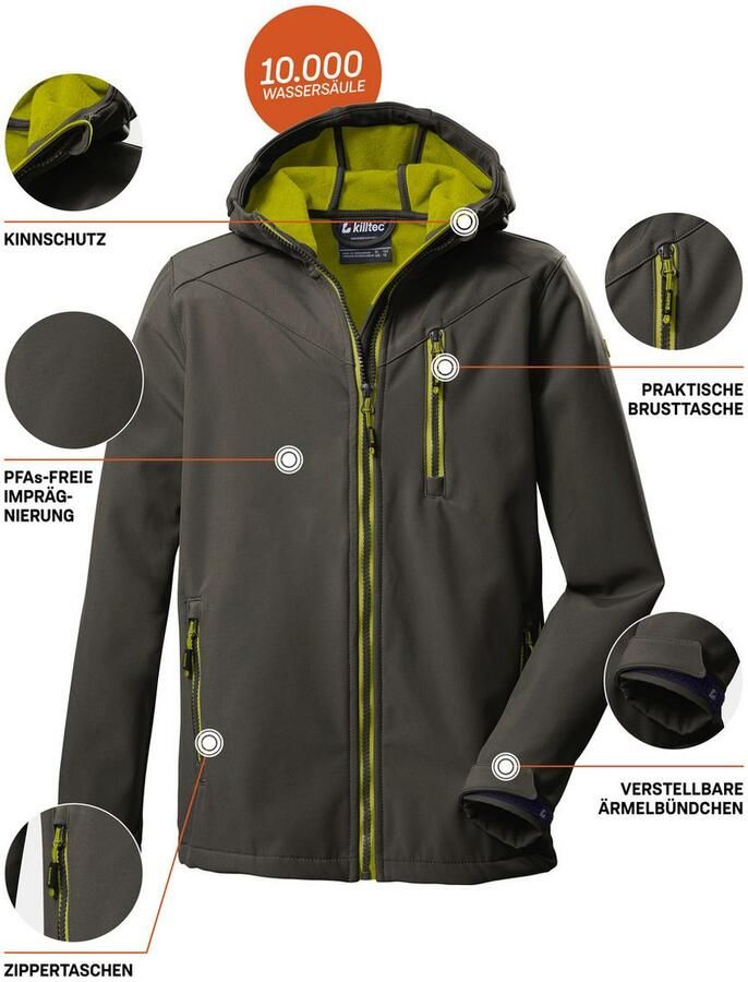 Killtec Softshell-jack Boys softshell-jack Waterafstotende softshell jas met capuchon fleece - Foto 2