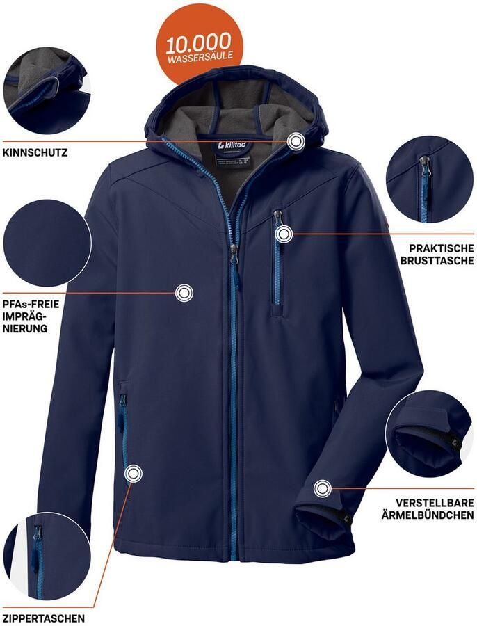 Killtec Softshell-jack Boys softshell-jack Waterafstotende softshell jas met capuchon fleece - Foto 2