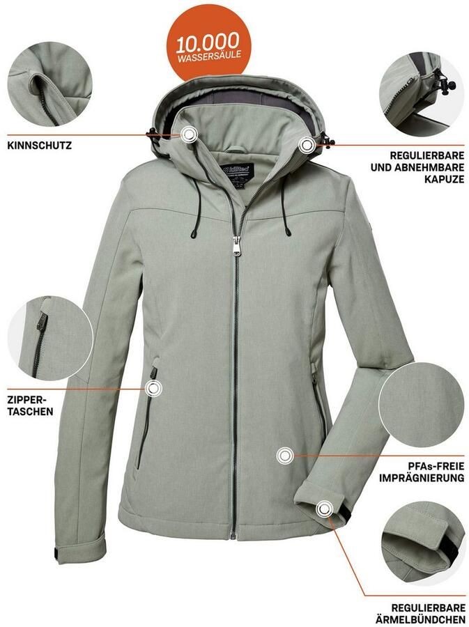 Killtec Softshell-jack Dames softshelljas Waterafstotende winddichte softshelljack met afneembare capuchon
