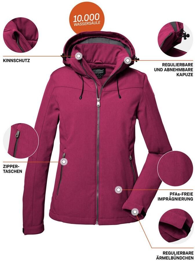Killtec Softshell-jack Dames softshelljas Waterafstotende winddichte softshelljack met afneembare capuchon