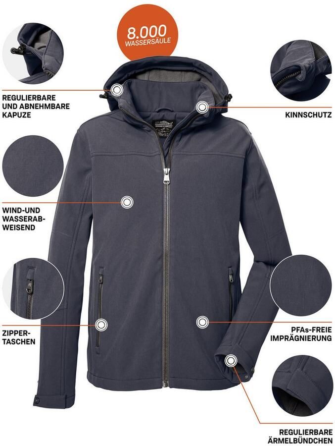 Killtec Softshell-jack Heren softshelljas Waterafstotende softshelljack met fleece afneembare capuchon - Foto 2