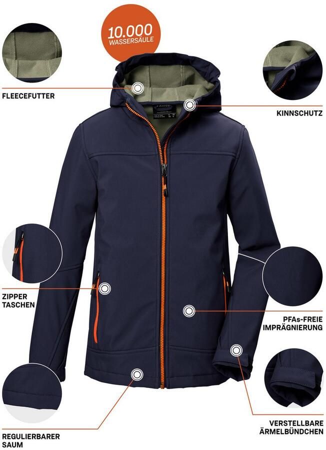 Killtec Softshell-jack KOW 366 BYS SFTSHLL JCKT Waterafstotende softshelljack met fleece capuchon en reflectoren - Foto 2