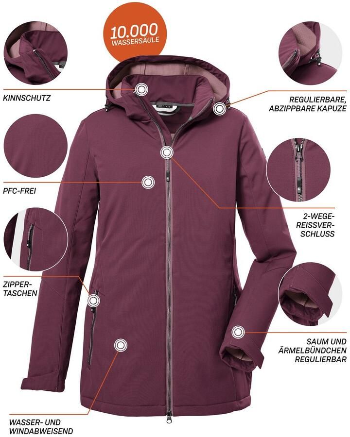 Killtec Softshell-jack KOW 8 WMN SFTSHLL JCKT Softshelljas: water- en windafstotend regelbare details