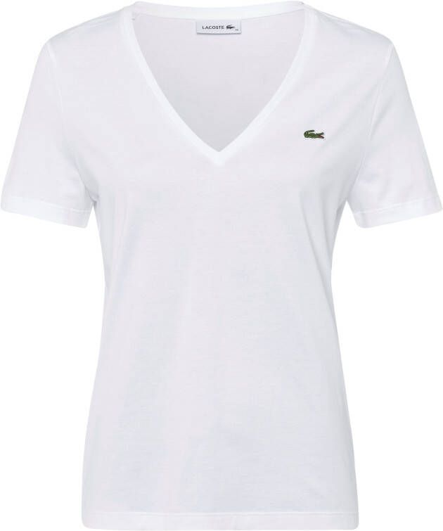 Lacoste T-shirt dames-T-shirt met een V-hals met logopatch op borsthoogte (1-delig)