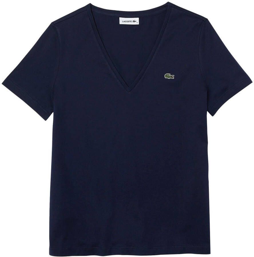 Lacoste T-shirt dames-T-shirt met een V-hals met logopatch op borsthoogte (1-delig)