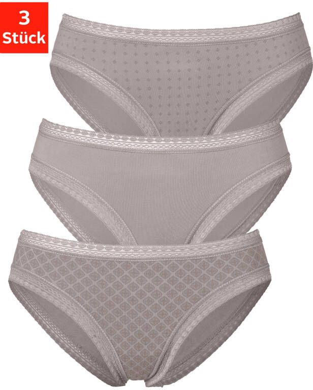 Lascana Bikinibroekje van elastische katoen met zachte kant (3 stuks)