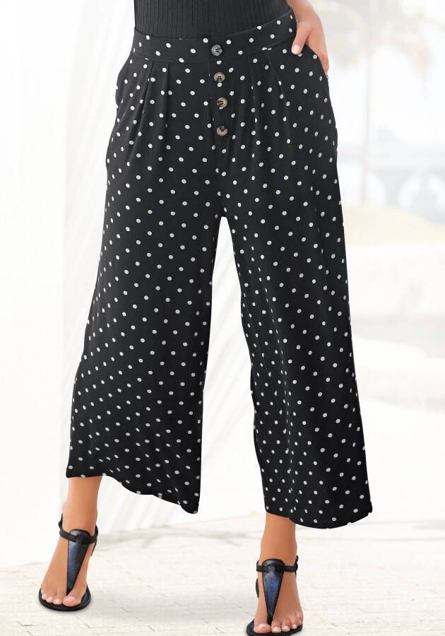 Lascana Culotte met stippenprint en zakken elastische tailleband 7 8 broek jersey broek
