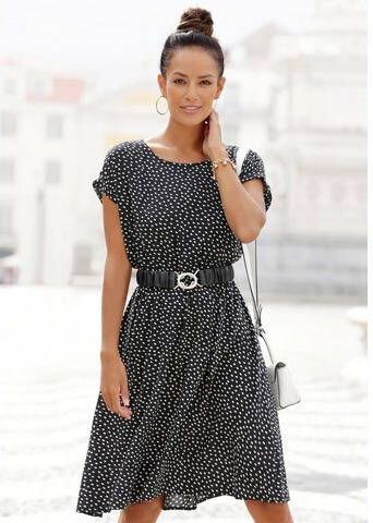 Lascana Jurk Zomerjurk met slipe mouwen Black And White