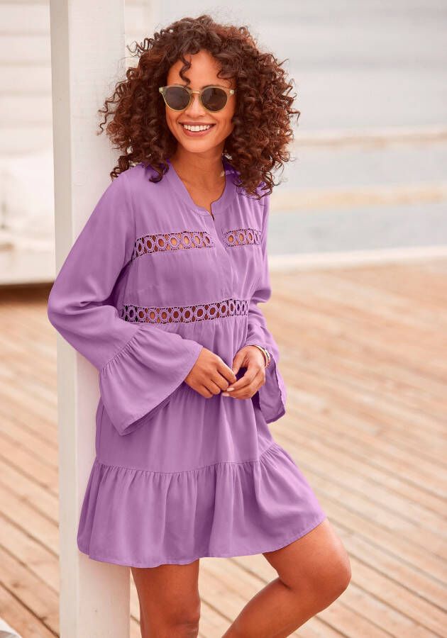 Lascana Lange blouse met kanten inzetstukken blousejurk tuniek zomers
