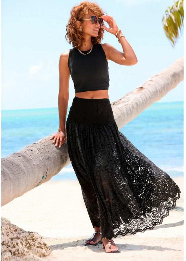 Lascana 2-in-1-jurk van gebloemd kant zomerjurk of maxirok elastisch - Foto 7