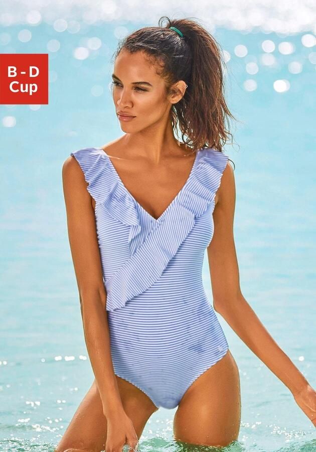 Lascana Badpak 1-delig multi-positie zwempak met marineblauwe ruches - Foto 11