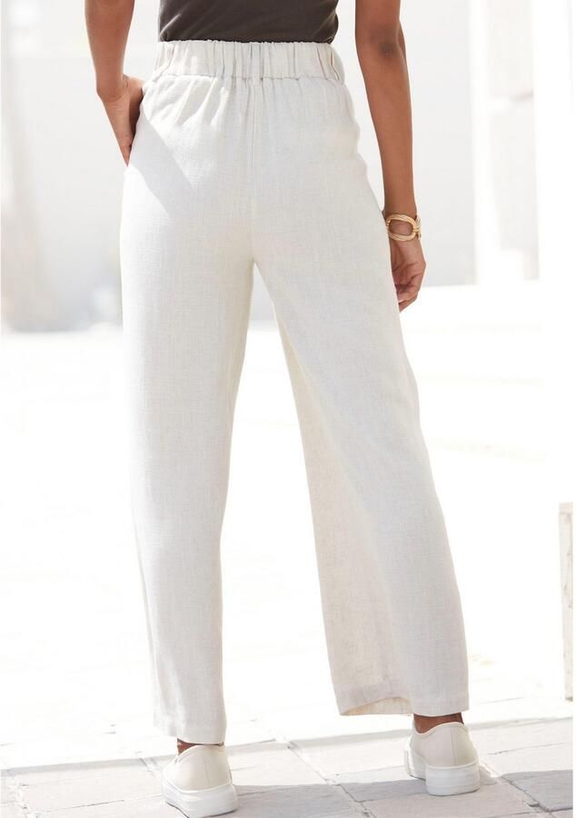 Lascana Bandplooibroek met zakken en knoopdetail wijd been linnenbroek zomershort - Foto 3