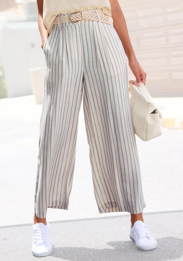 Lascana Bandplooibroek met zakken en knoopdetail wijd been linnenbroek zomershort - Foto 3