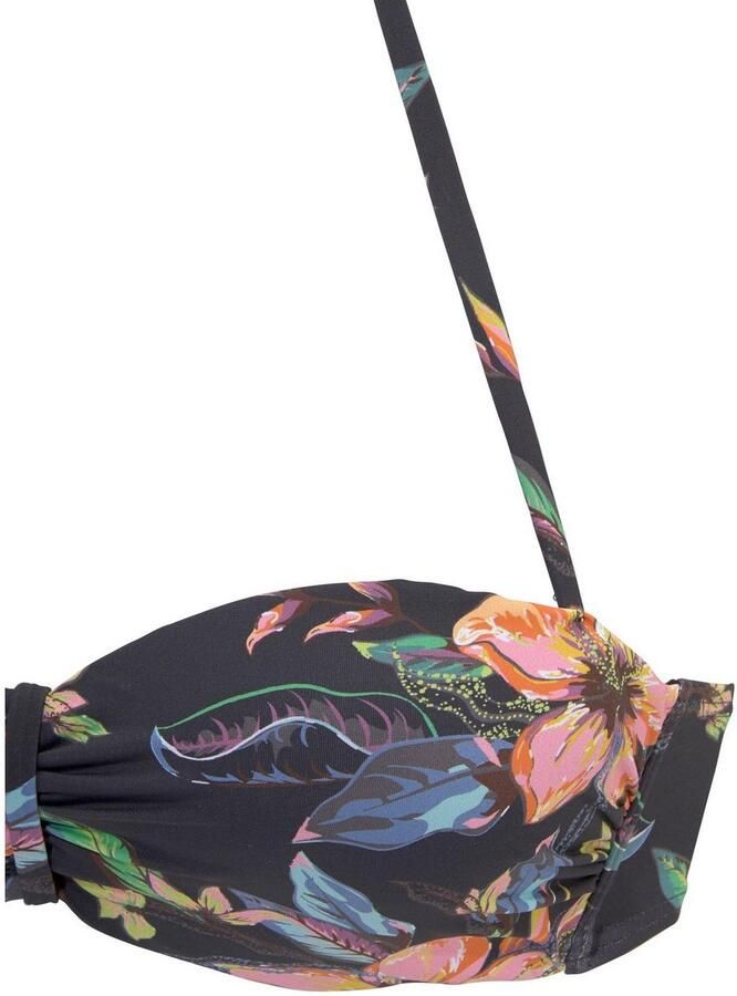 Lascana voorgevormde gebloemde strapless bandeau bikinitop donkergrijs blauw roze - Foto 3