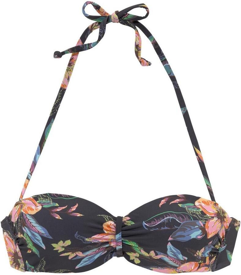 Lascana voorgevormde gebloemde strapless bandeau bikinitop donkergrijs blauw roze - Foto 2