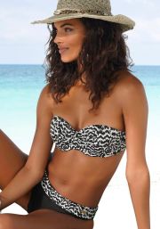 Lascana strapless bandeau bikinitop met all over print zwart wit - Thumbnail 2