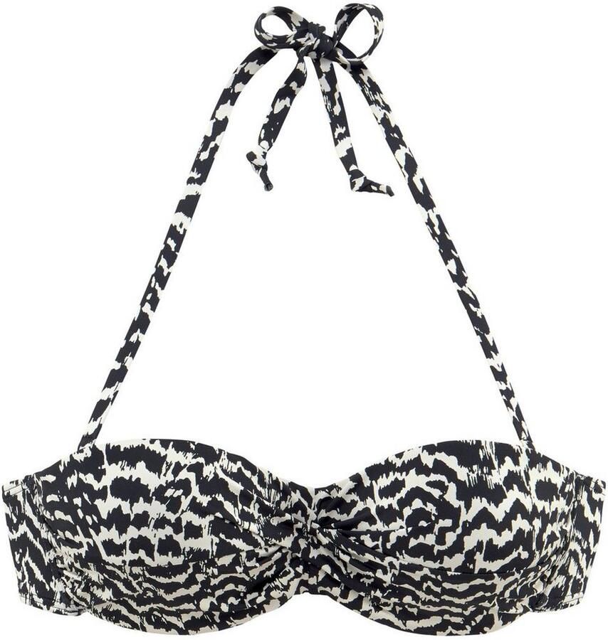 Lascana strapless bandeau bikinitop met all over print zwart wit - Foto 2