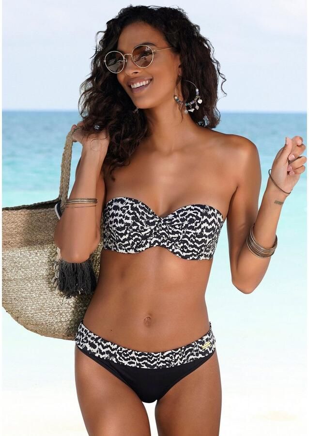 Lascana strapless bandeau bikinitop met all over print zwart wit - Foto 4