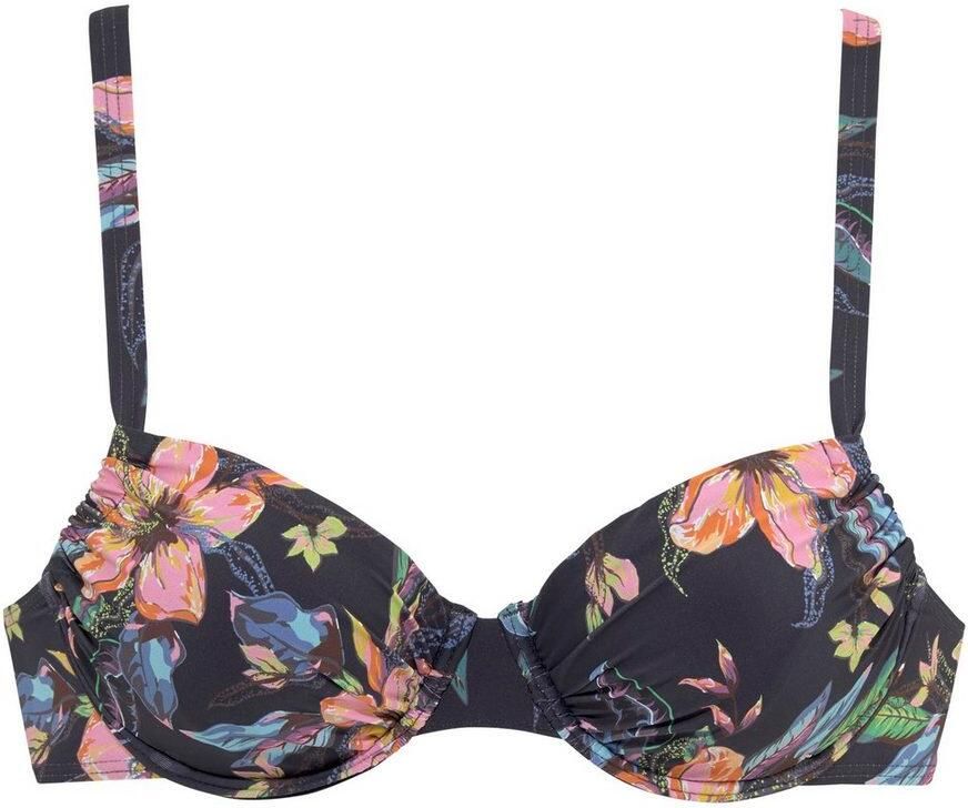 Lascana voorgevormde gebloemde beugel bikinitop donkergrijs blauw roze - Foto 2