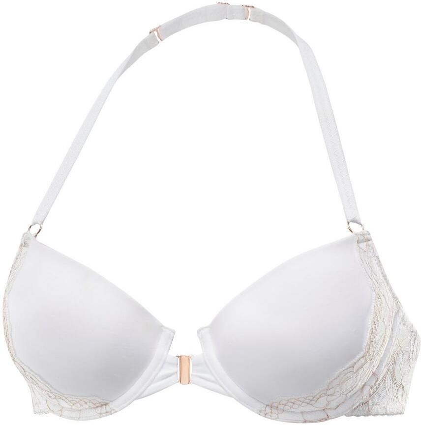 Lascana Bh met halterbandjes met voorklep en kant in een glanzend bronzen tint