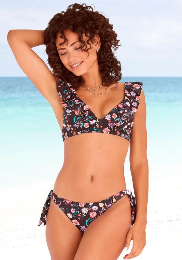 Lascana gebloemd strik bikinibroekje zwart multi - Foto 3