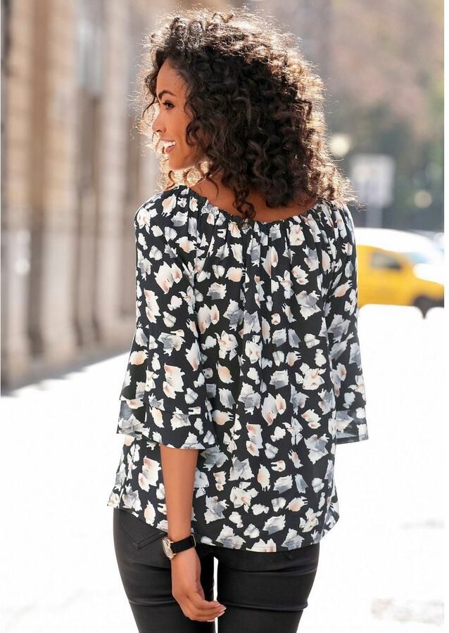 Lascana Blouse met carmenhals met alloverprint damesblouse schoudervrij casual - Foto 5