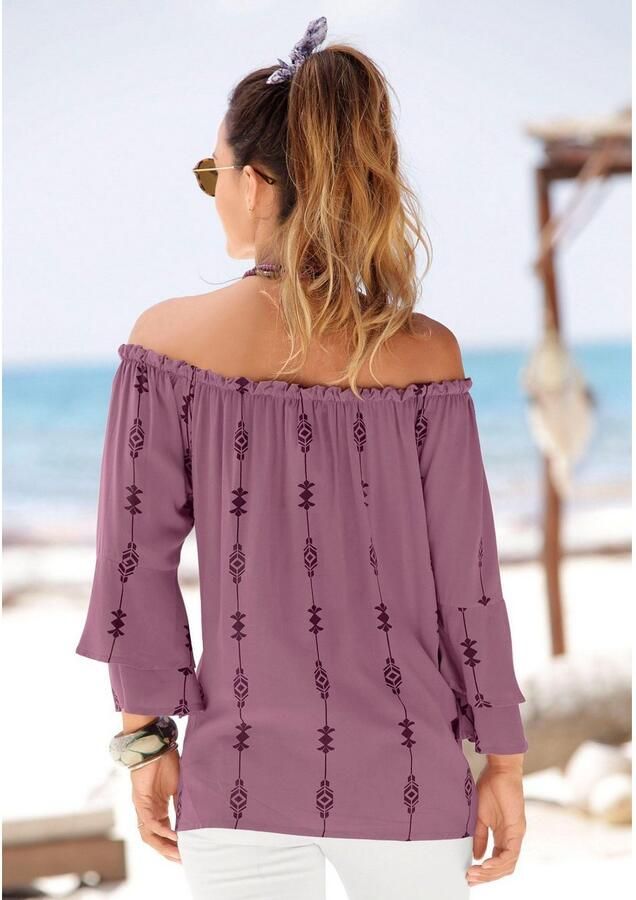Lascana Blouse met carmenhals met etnische print damesblouse off-the-shoulder casual - Foto 2