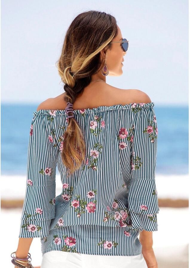 Lascana Blouse met carmenhals met modieuze print damesblouse off-the-shoulder casual - Foto 2
