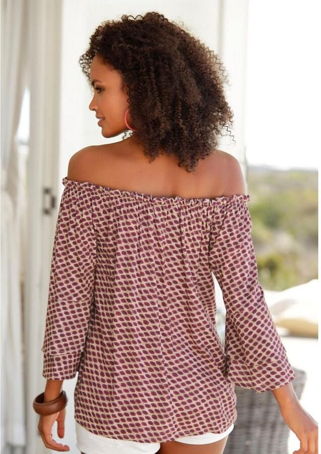 Lascana Blouse met carmenhals met stippenprint damesblouse off-the-shoulder casual