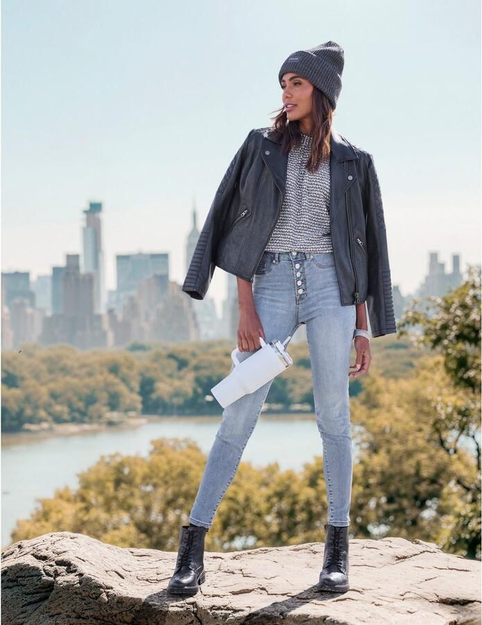 Lascana Imitatieleren jack met biker-details korte bikerjack figuurvormend