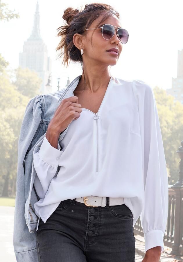 Lascana Blouse met lange mouwen met ritsdetail elegante damesblouse - Foto 8