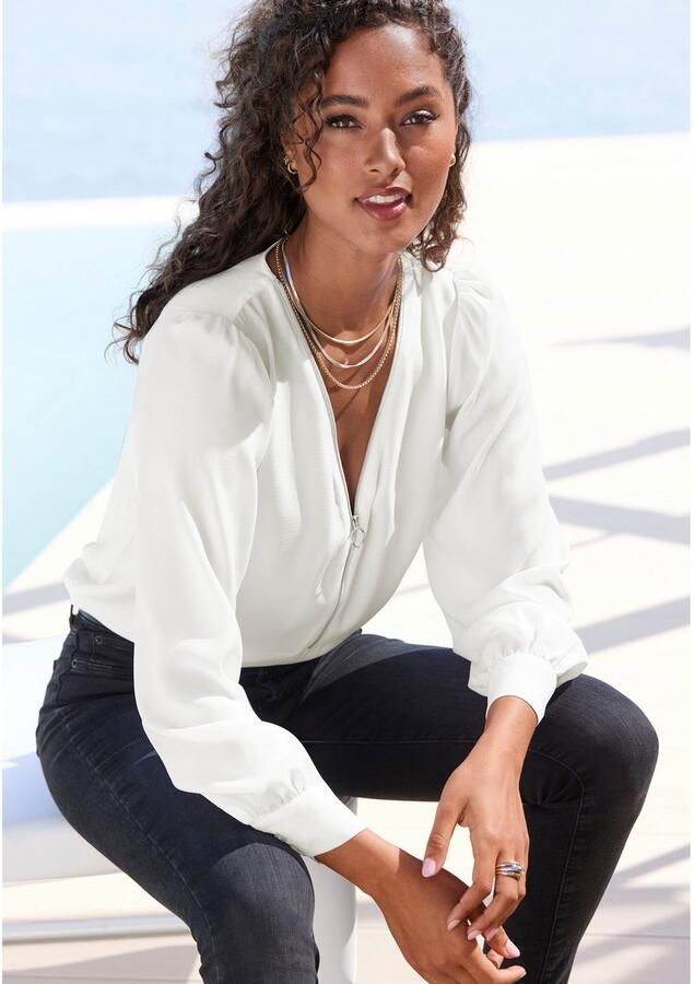 Lascana Blouse met lange mouwen met ritsdetail elegante damesblouse - Foto 7