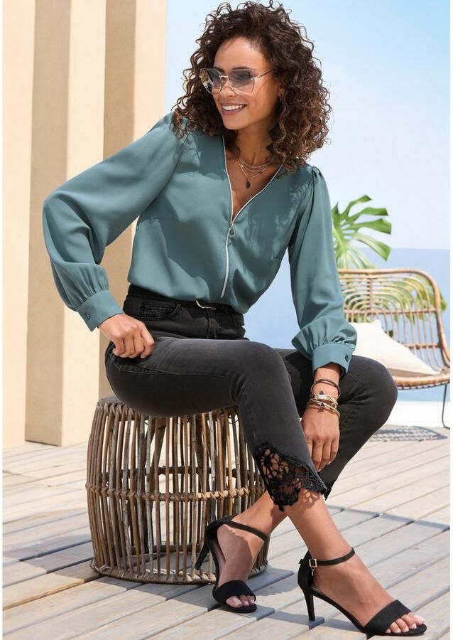 Vivance 7 8-capri-jeans met kantdetail aan de zoom skinny jeans modieus