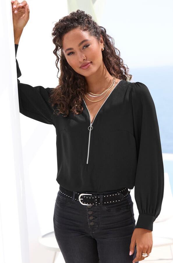 Lascana Blouse met lange mouwen met ritsdetail elegante damesblouse - Foto 5