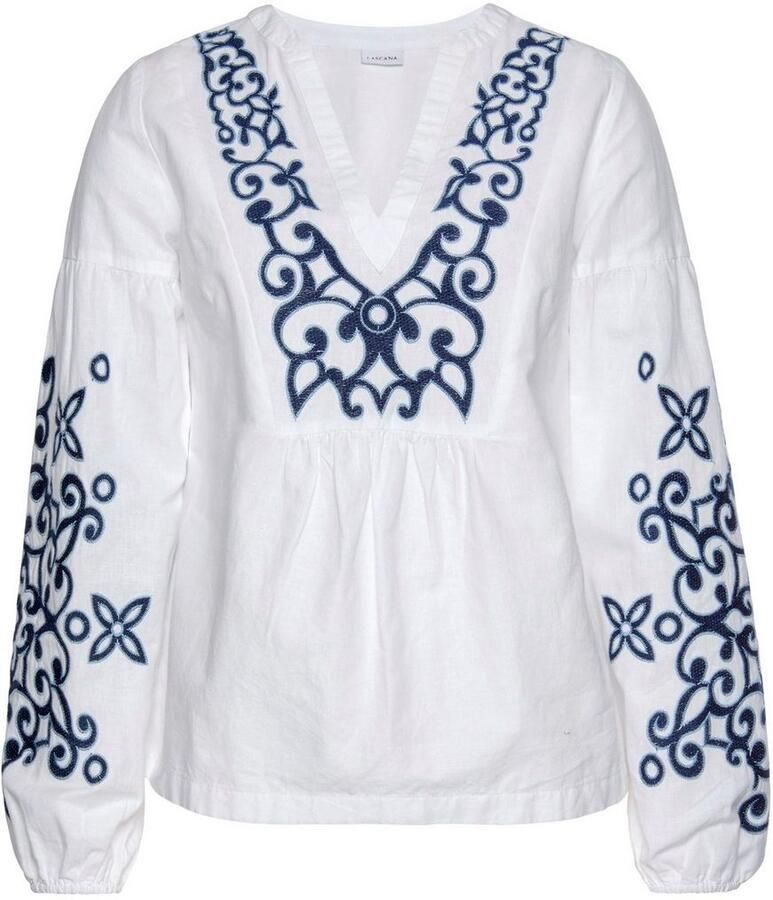 Lascana Blouse met lange mouwen met verfijnde borduurwerk damesblouse tuniek