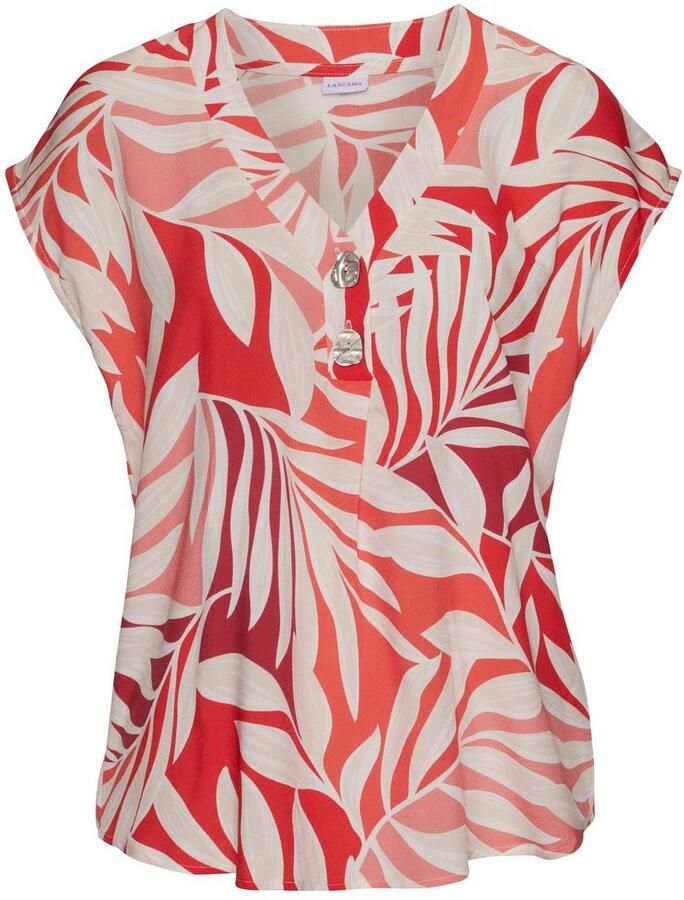 Lascana Blouse zonder sluiting met alloverprint en knopen korte mouw blouse zomers - Foto 6