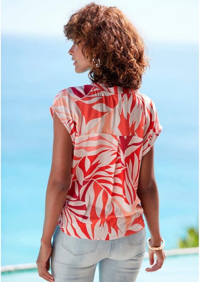 Lascana Blouse zonder sluiting met alloverprint en knopen korte mouw blouse zomers - Foto 2