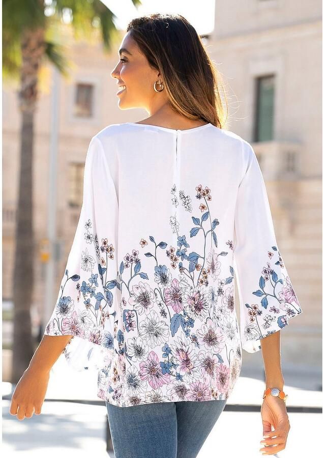 Lascana Blouse zonder sluiting met bloemenprint en trompetmouwen blouseshirt zomers - Foto 7