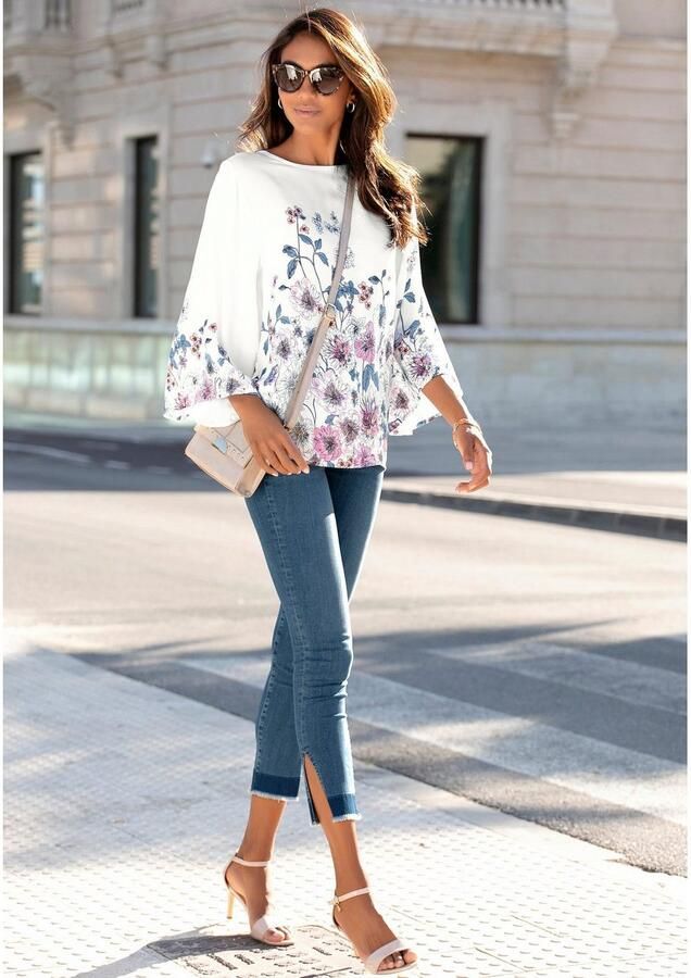 Lascana Blouse zonder sluiting met bloemenprint en trompetmouwen blouseshirt zomers - Foto 5