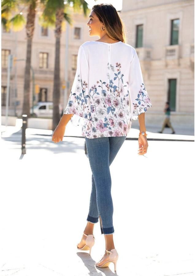 Lascana Blouse zonder sluiting met bloemenprint en trompetmouwen blouseshirt zomers - Foto 6