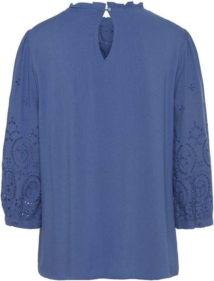 Lascana Blouse zonder sluiting met gaatjesborduurwerk en subtiele ruches 3 4-mouwen damesblouse