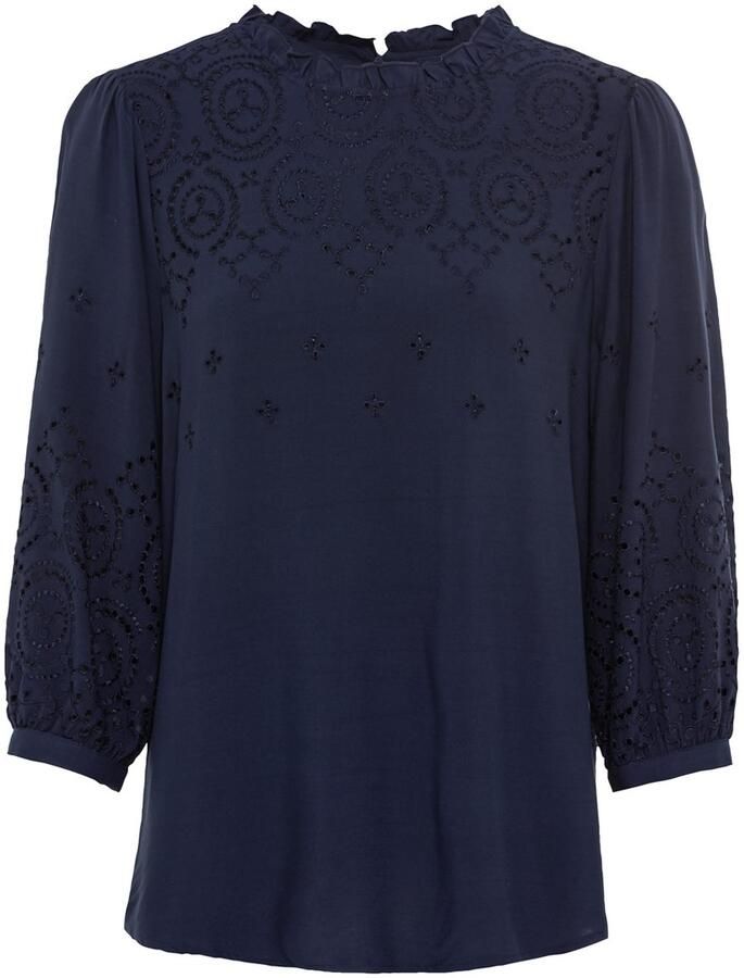 Lascana Blouse zonder sluiting met gaatjesborduurwerk en subtiele ruches 3 4-mouwen damesblouse