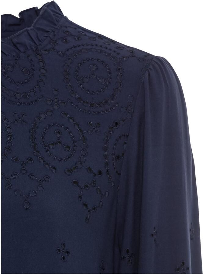 Lascana Blouse zonder sluiting met gaatjesborduurwerk en subtiele ruches 3 4-mouwen damesblouse - Foto 2