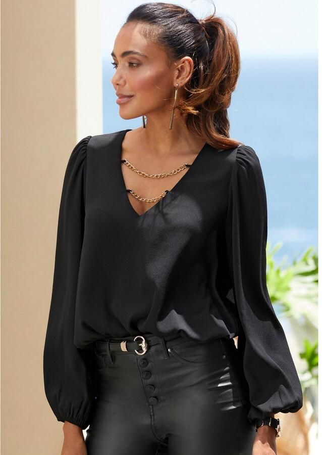Lascana Blouse zonder sluiting met kettingdetails elegante damesblouse modieus feestelijk - Foto 3