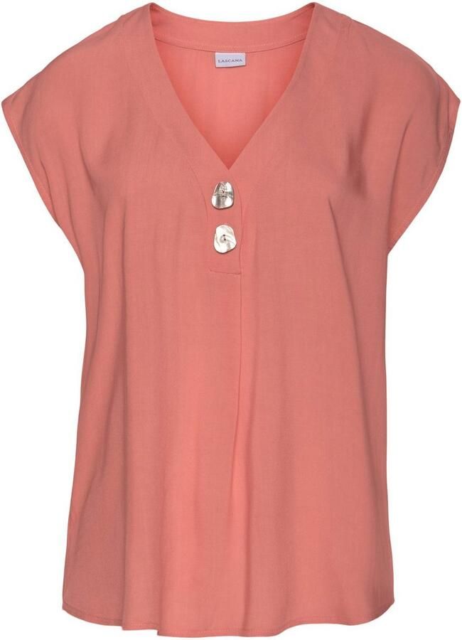 Lascana Blouse zonder sluiting met modieuze knopen luchtige korte mouwen blouse zomers